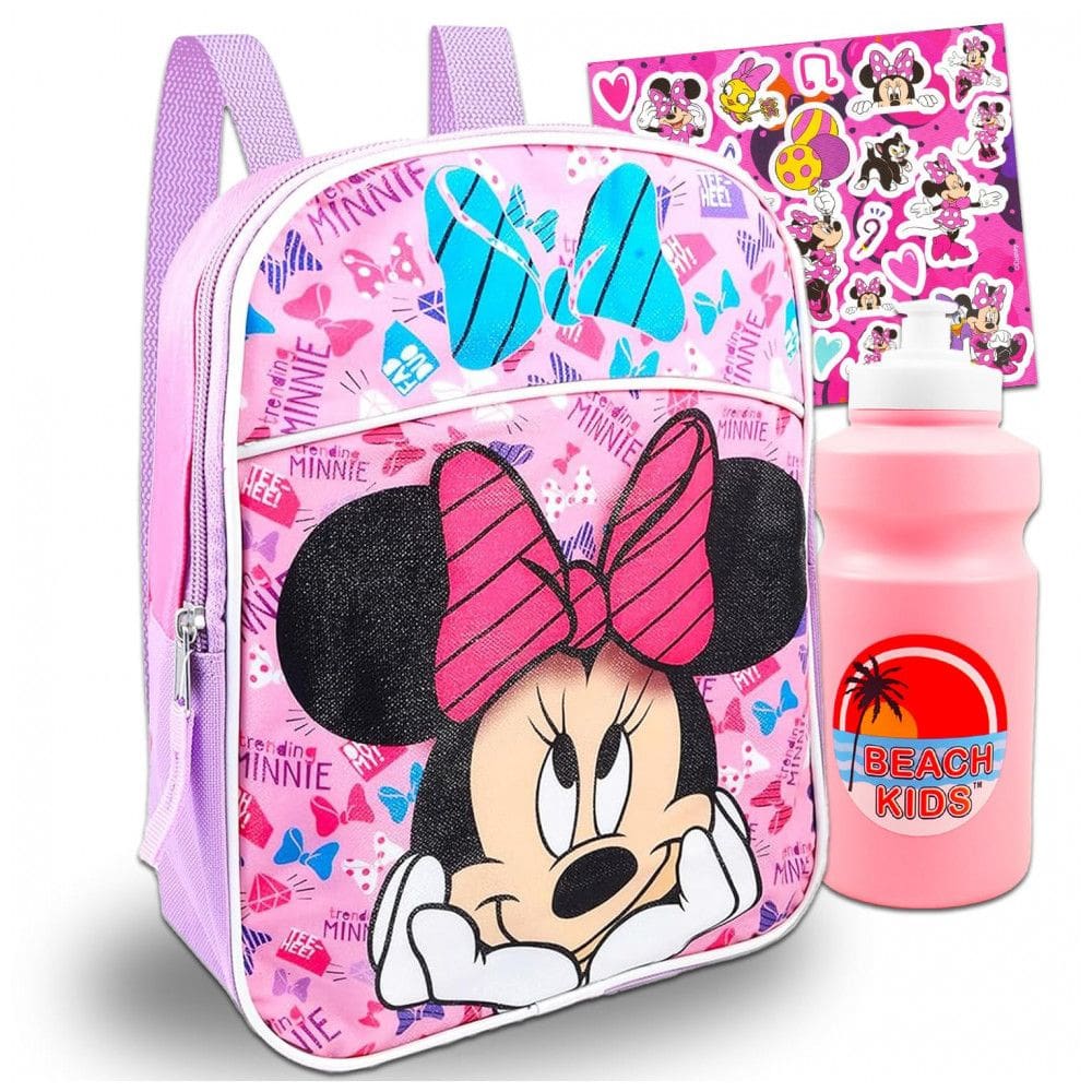 Mini Mochila Escolar Infantil 30cm Disney Minnie Mouse 3 Peças, Rosa