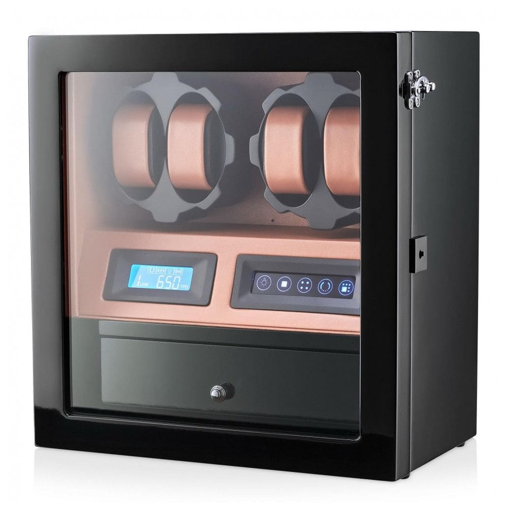 Caixa, Estojo Rotativo Automático para Relógios com Luz e Painel de Controle, 4 Lugares, LEADER WATCH WINDERS X205, Preto