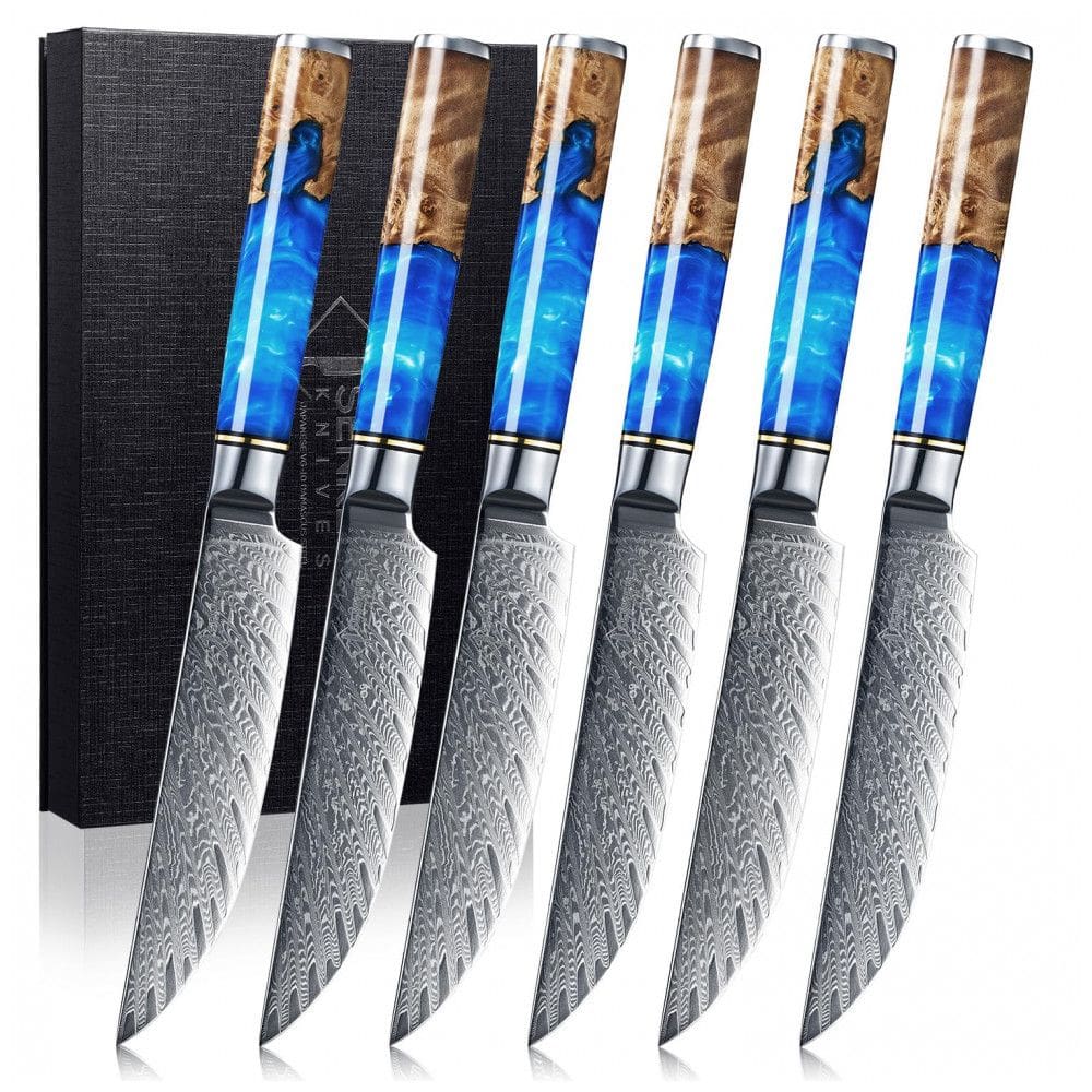 Conjunto de Facas em Aço Japonês VG10 de 67 Camadas com Estojo, 6 Peças, SENKEN, Azul