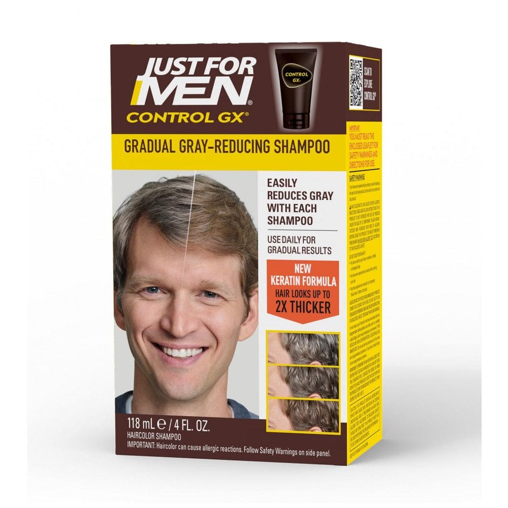 Just for Men Control GX Grey Shampoo Redutor para Tons de Cabelo Mais Claros, Loiro a Castanho Médio, Coloração Gradual, 4 Fl Oz Pacote de 1