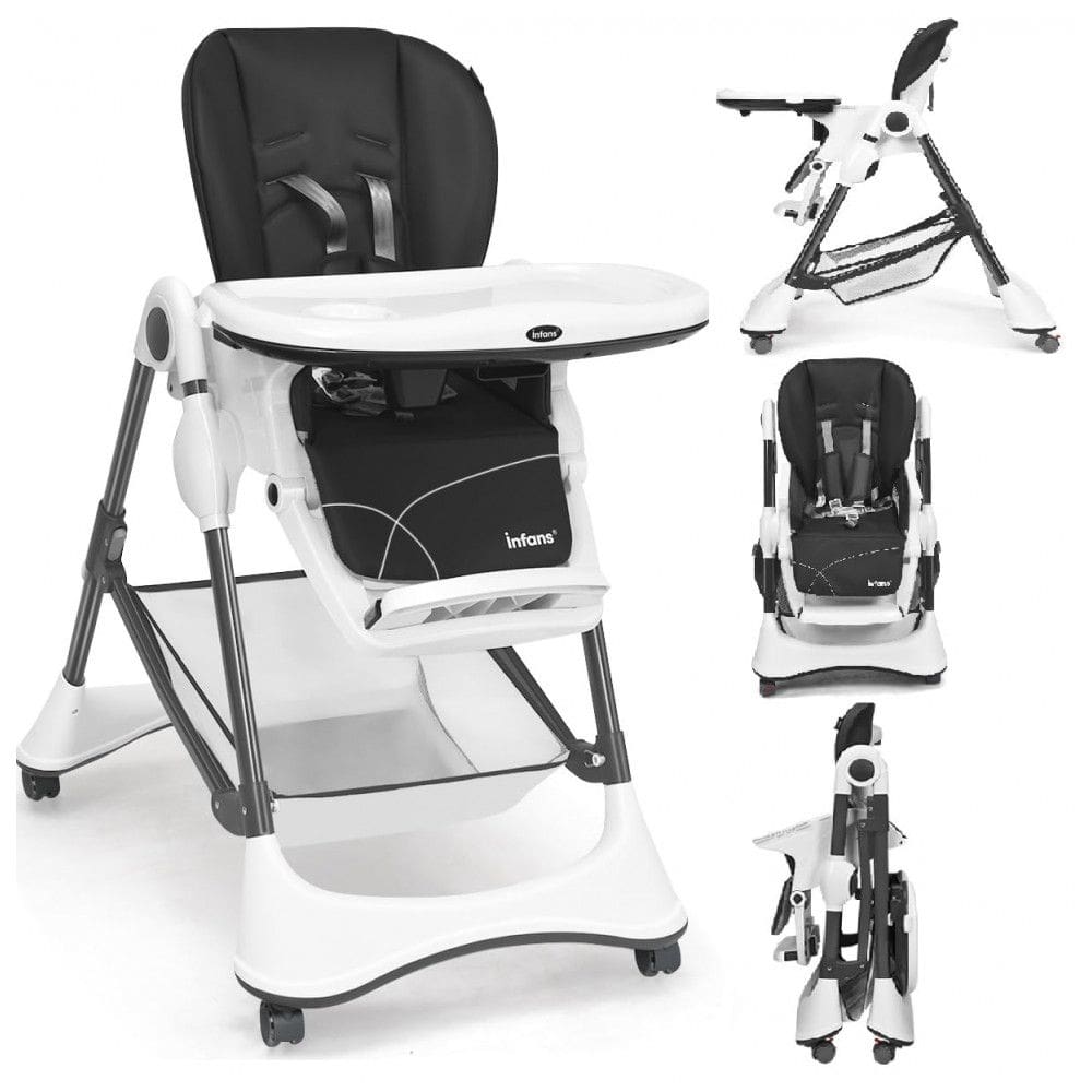 Cadeira de Alimentação Cadeirão com 4 Rodas e Cesta de zenamento, INFANS, Cinza