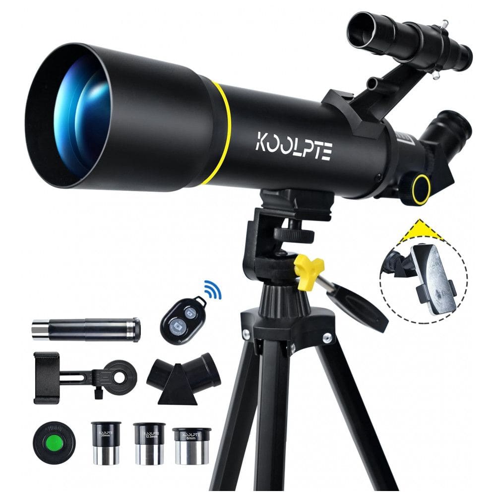 Telescópio Astronômico 20x200 com Adaptador de Celular, Controle Remoto, Tripé e Bolsa para Transporte, Koolpte 40070, Preto