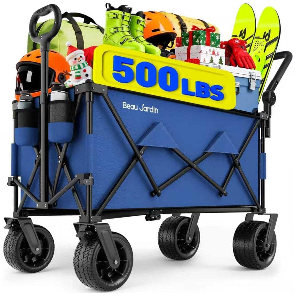 Carrinho Dobrável para Camping e Jardim com Rodas para todos os Terrenos, Capacidade 136kg, BEAU JARDIN, Azul