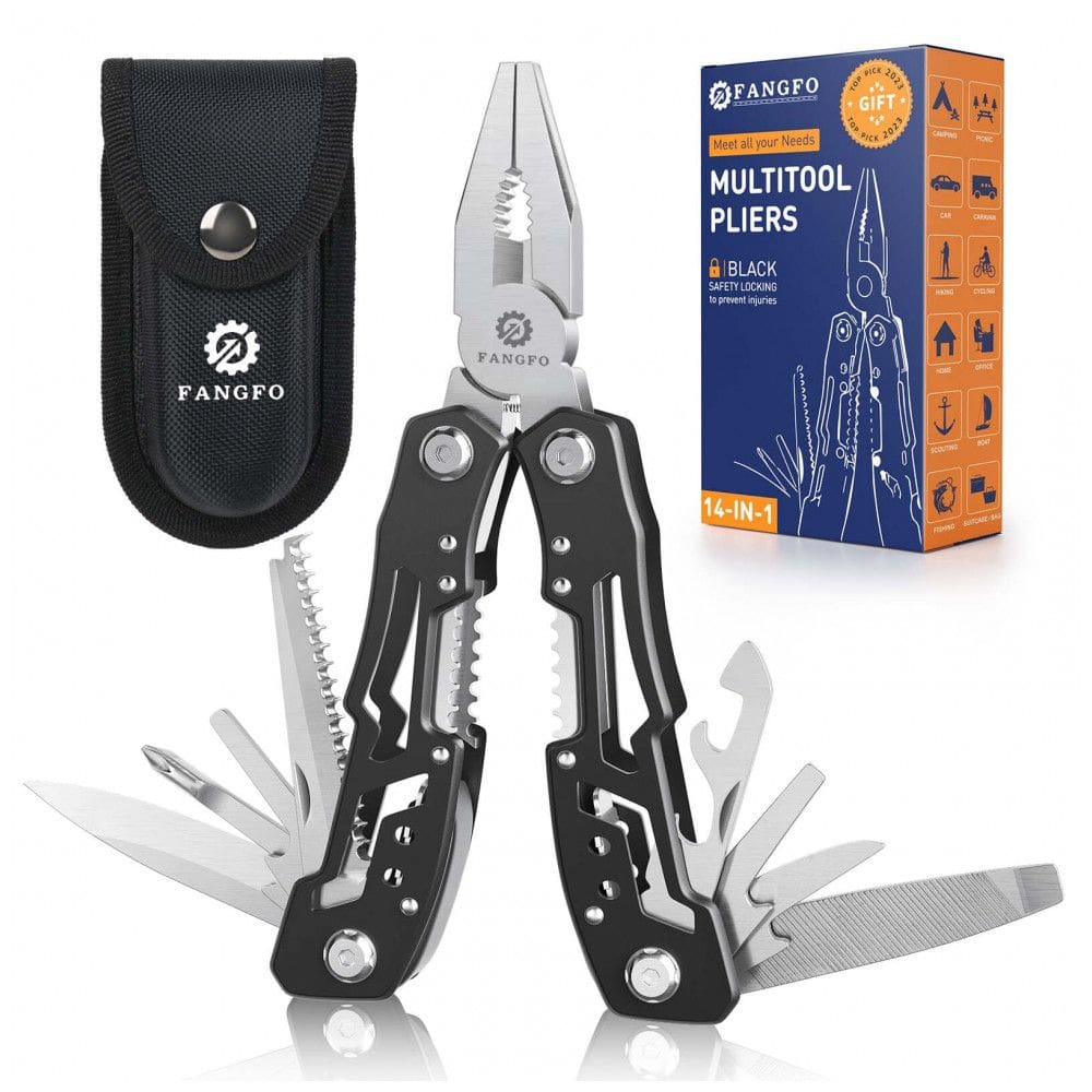 Alicate Multifuncional 14 em 1, Aço Inoxidável com Estojo de Nylon, Fangfo, Preto