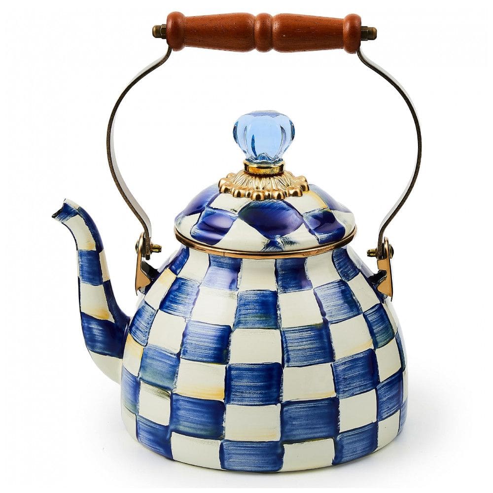 Chaleira de Chá Esmaltada 2 Litros, MacKenzie Childs, Branca e Azul