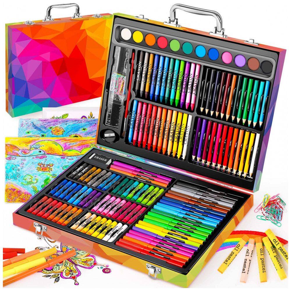 Kit de Pintura Soucolor com 183 Peças e Caixa de madeira Portátil, Marrom