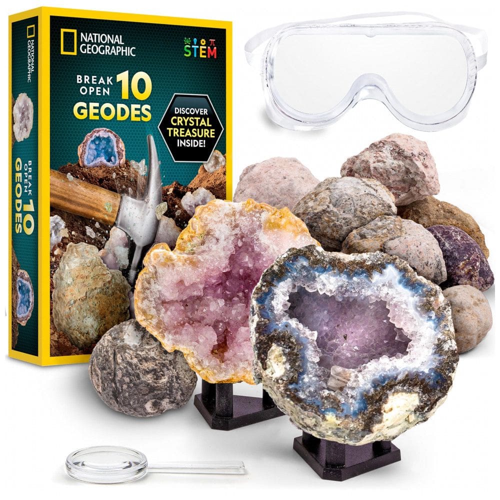 Kit de Geodos Premium National Geographic – Quebre 10 Cristais Naturais, Atividade Educativa Infantil