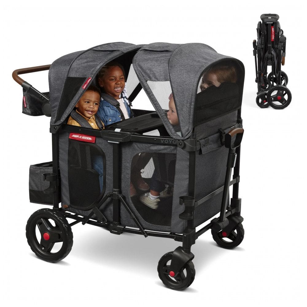 Carrinho de Passeio Vagão para 4 Crianças Modelo Voya XT, Marca Radio Flyer, Cinza