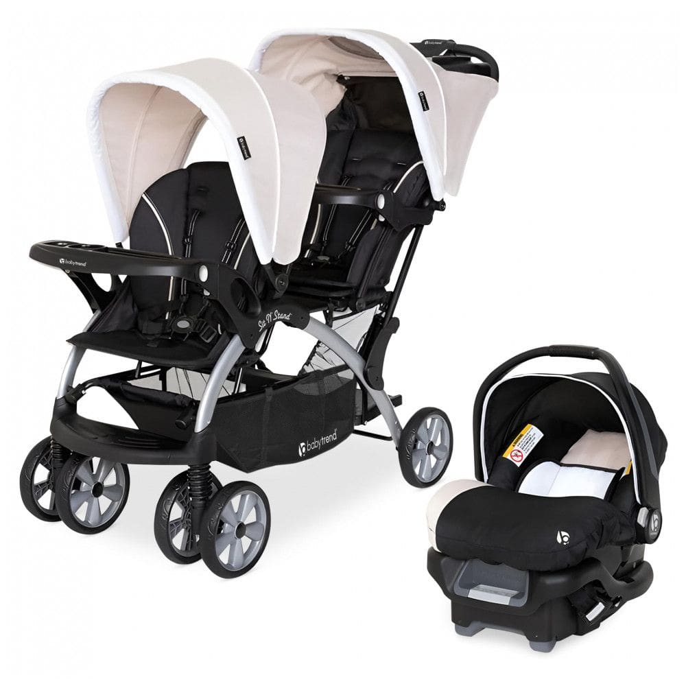 Carrinho de Bebê Travel System Duplo com Encosto Ajustável e Arnês de Segurança de 5 Pontos, Baby Trend Sit N, Cáqui