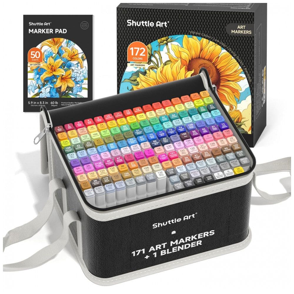 Kit de Canetas Profissionais Permanentes com Estojo e Bolsa para Transporte 172 Peças, Shuttle Art