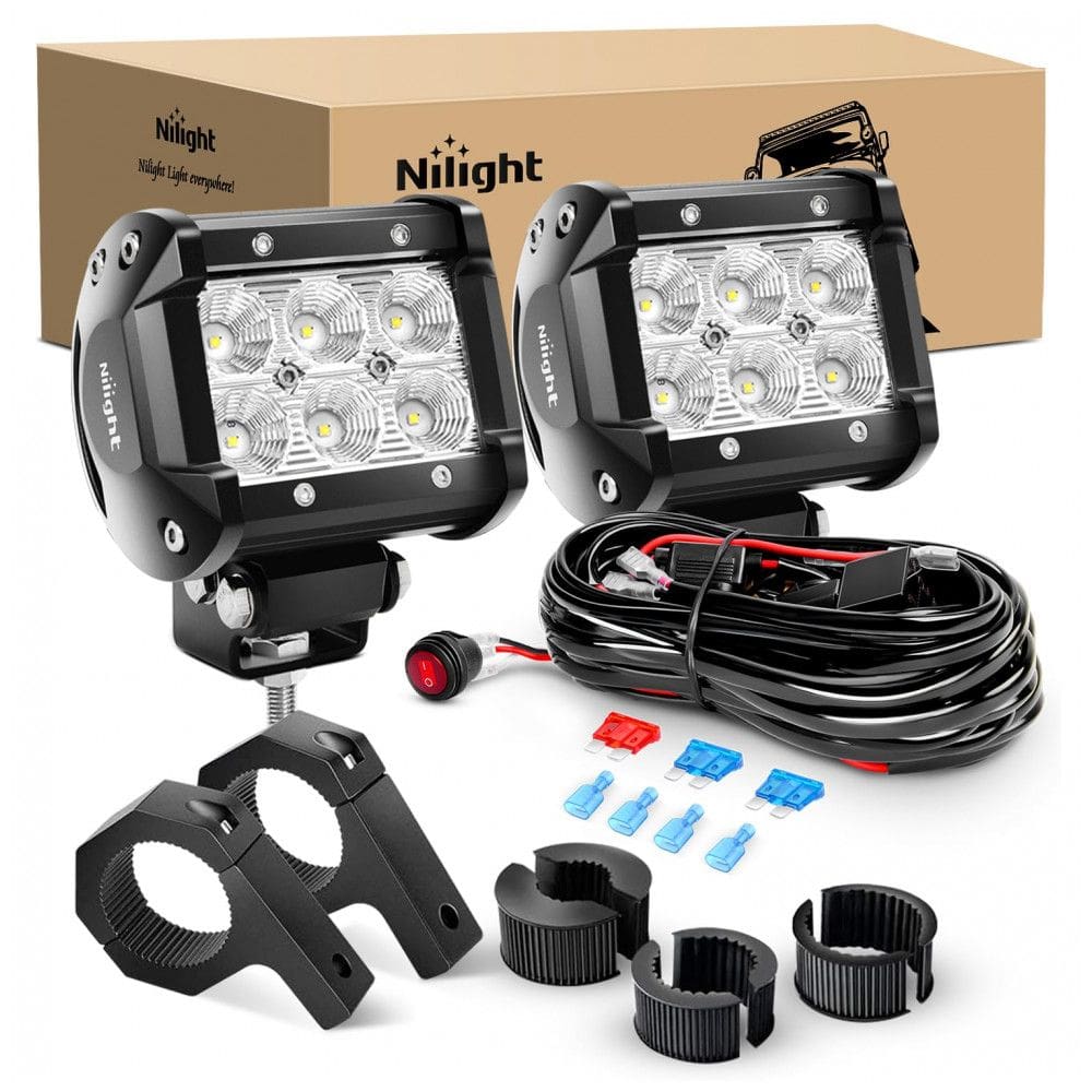 Farol de Milha LED Off Road com 1260 Lúmens e Luz Branca IP68 12V, 180W, 2Un, Nilight, Preto