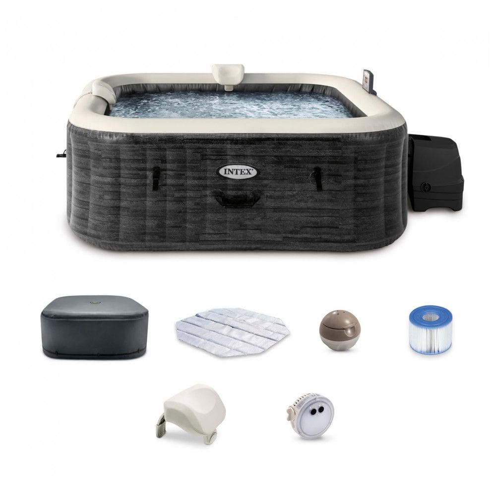 Spa Inflável Hidromassagem para 4 Pessoas com 170 Jatos de Bolhas e Bomba Aquecedora, Intex 28449EP, Cinza