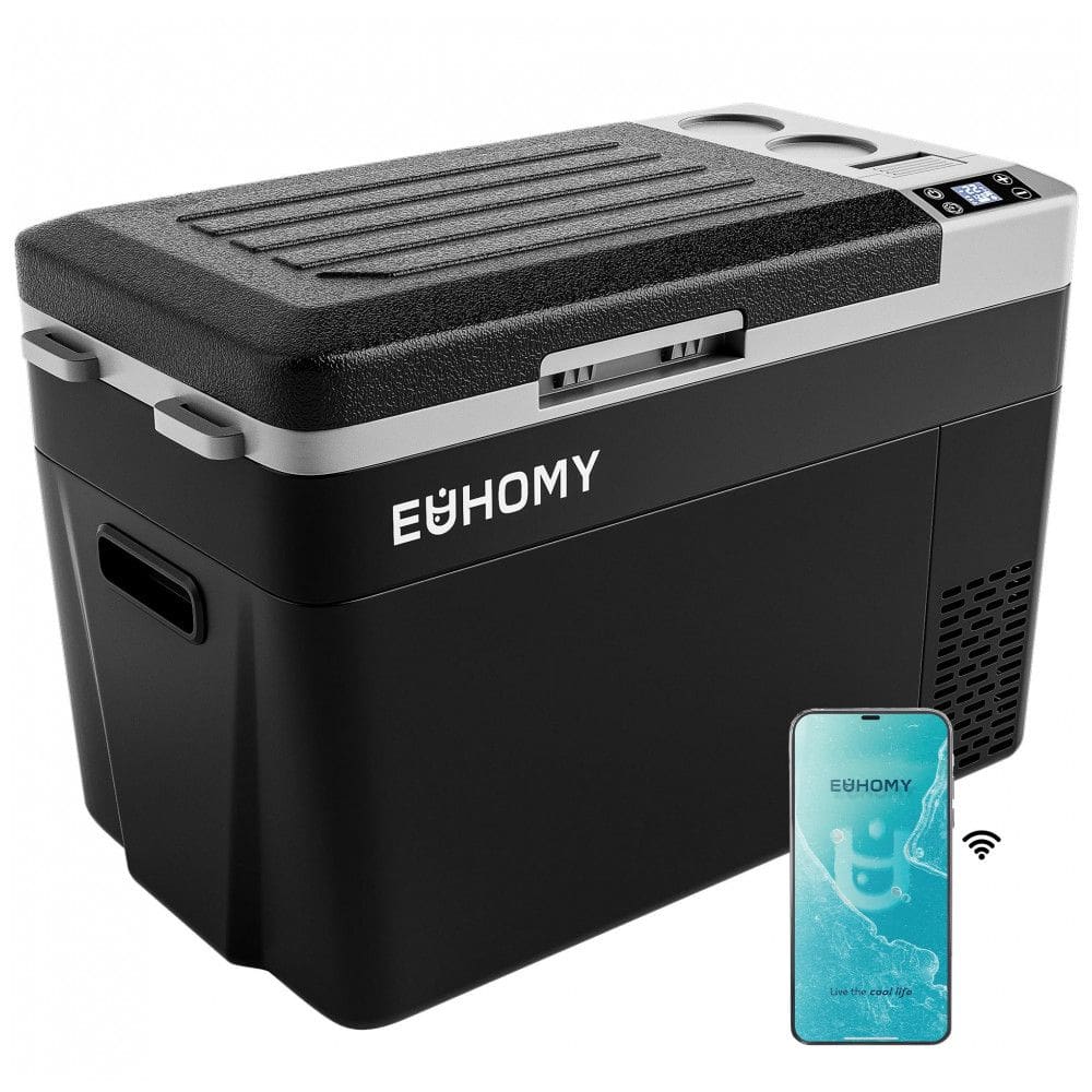 Geladeira e Freezer Portátil 30 L com Compressor Elétrico, 12 24 V DC 110 240 V AC, EUHOMY, Preto