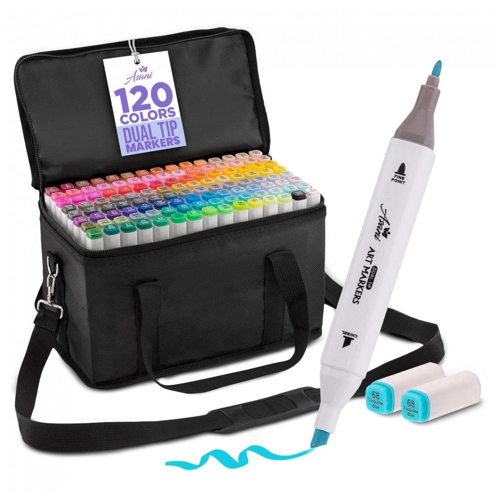 Conjunto de Canetas Artisticas 120 Cores com Estojo de Viagem e Pontas Duplas para Adultos e Crianças, Asani
