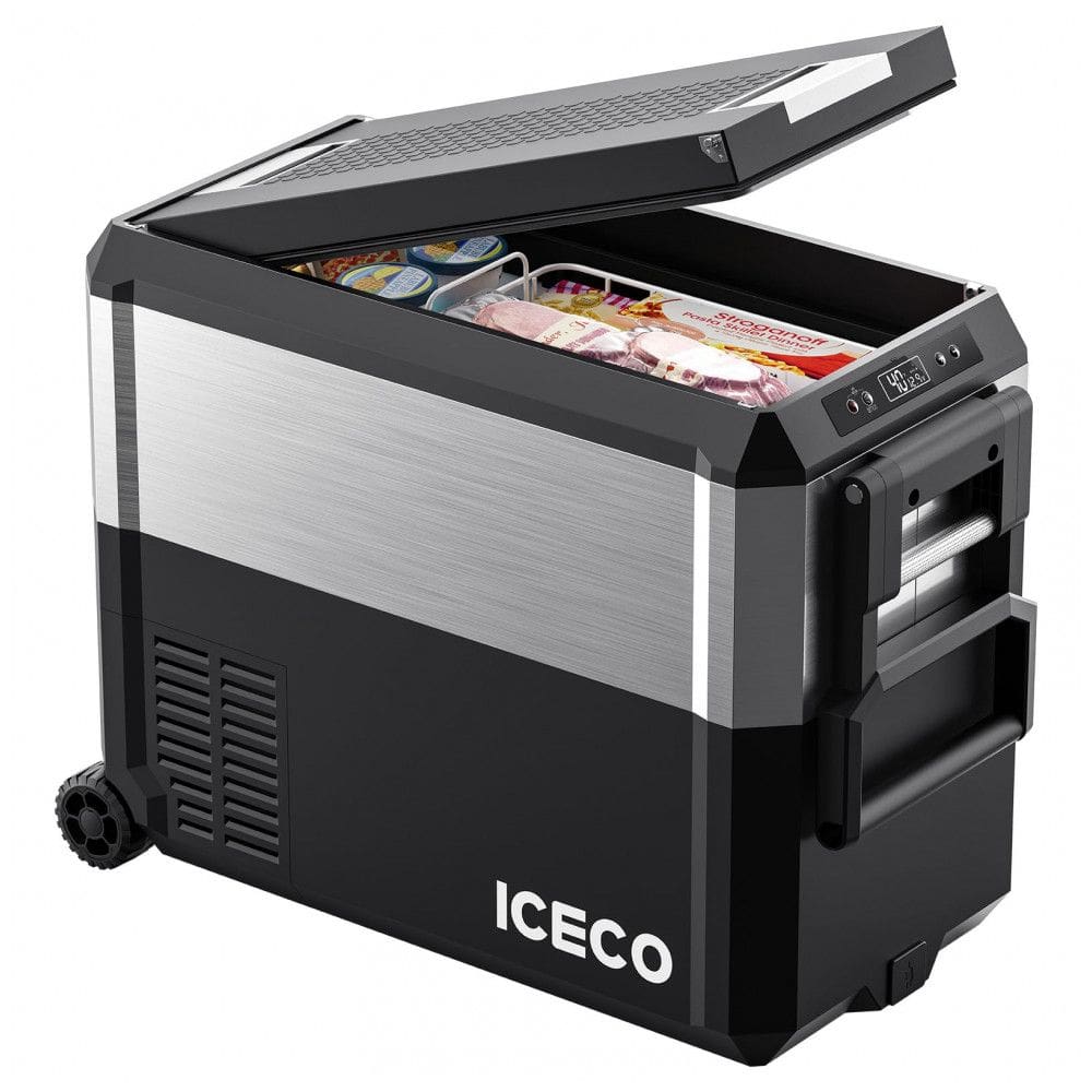 Geladeira Portátil 48L com Tampa Multifuncional, DC 12 24V, AC 110 240V, ICECO JP50, Preto