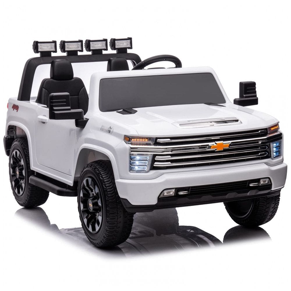 Carro Elétrico Infantil, Chevrolet Silverado com Controle Remoto, 2 Lugares, Luzes, Música e Pneus EVA, 24V, NEWQIDA, Branco