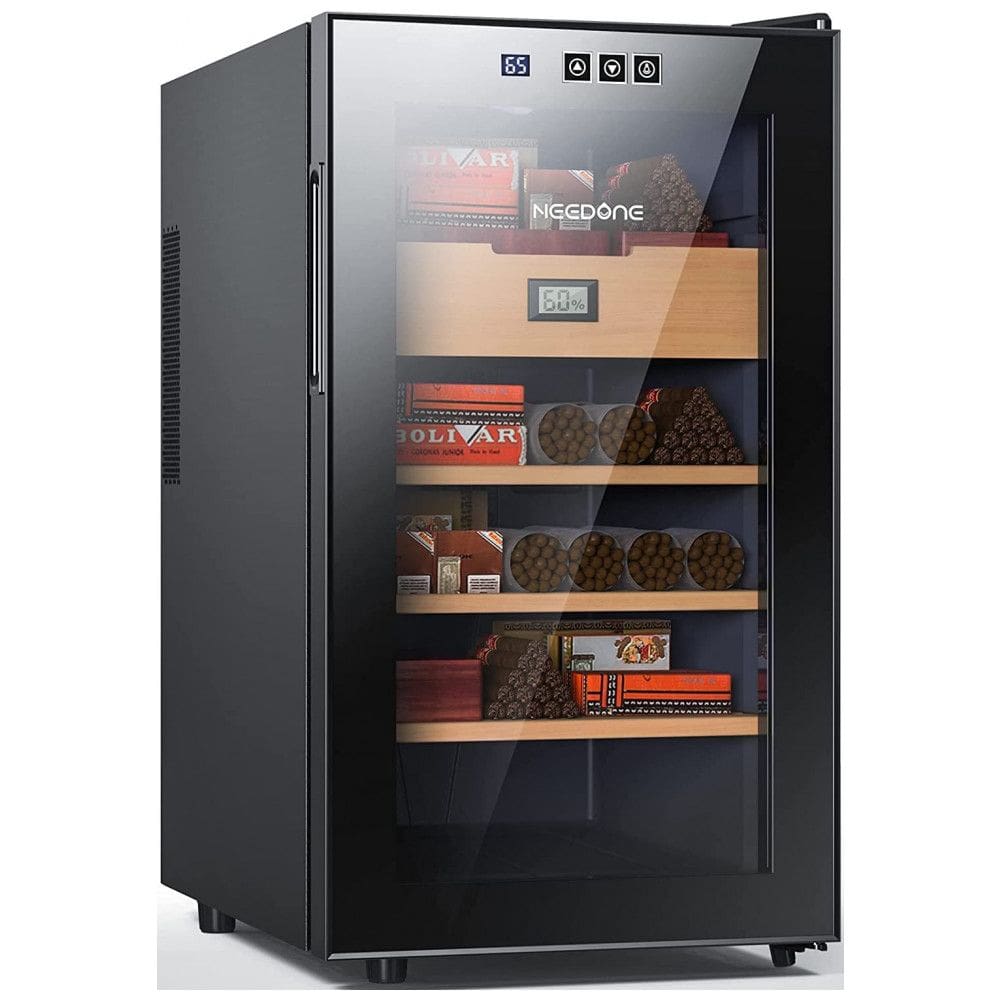 Umidor para Charutos Elétrico 48L até 300UN com Higrômetro Digital e Prateleiras em Madeira de Cedro Espanhol, 110V, NEEDONE, Preto