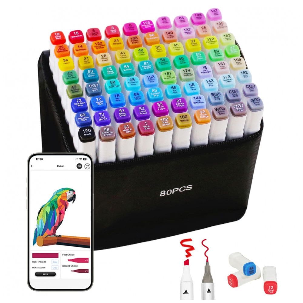 Conjunto de Canetas Artisticas 80 Cores com Pontas Duplas para Crianças, Artistas e Adultos, SiwaQio
