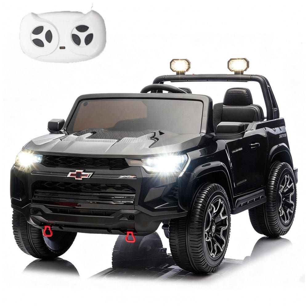 Carro Elétrico Infantil Chevrolet a Bateria 24V com 2 Lugares, Música, Luz LED e Controle Remoto, POSTACK, Preto
