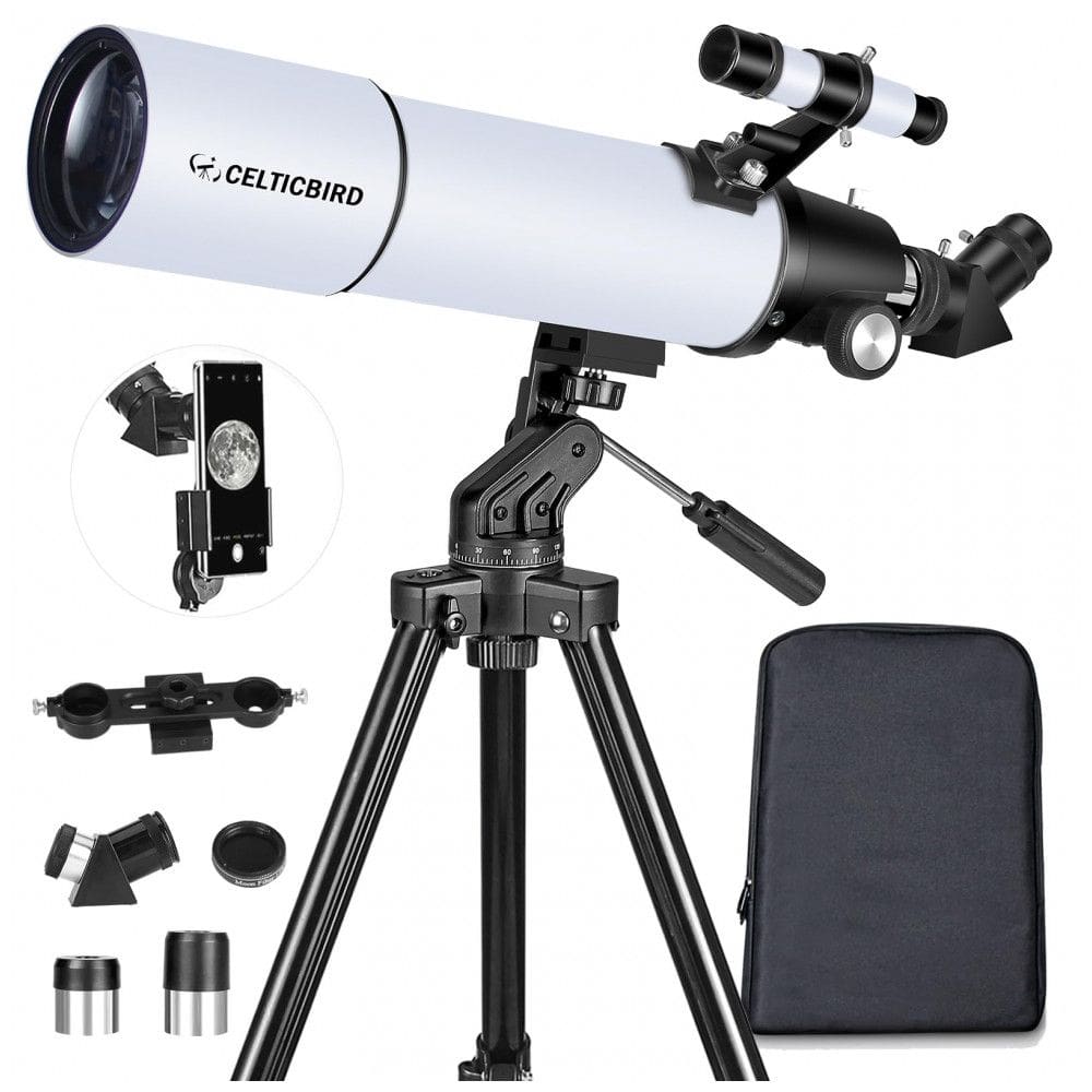 Telescópio Potente para Adultos, 80mm Diâmetro e 600mm para Astronomia, Ideal para Viagens e Iniciantes com Montagem AZ, Celticbird.