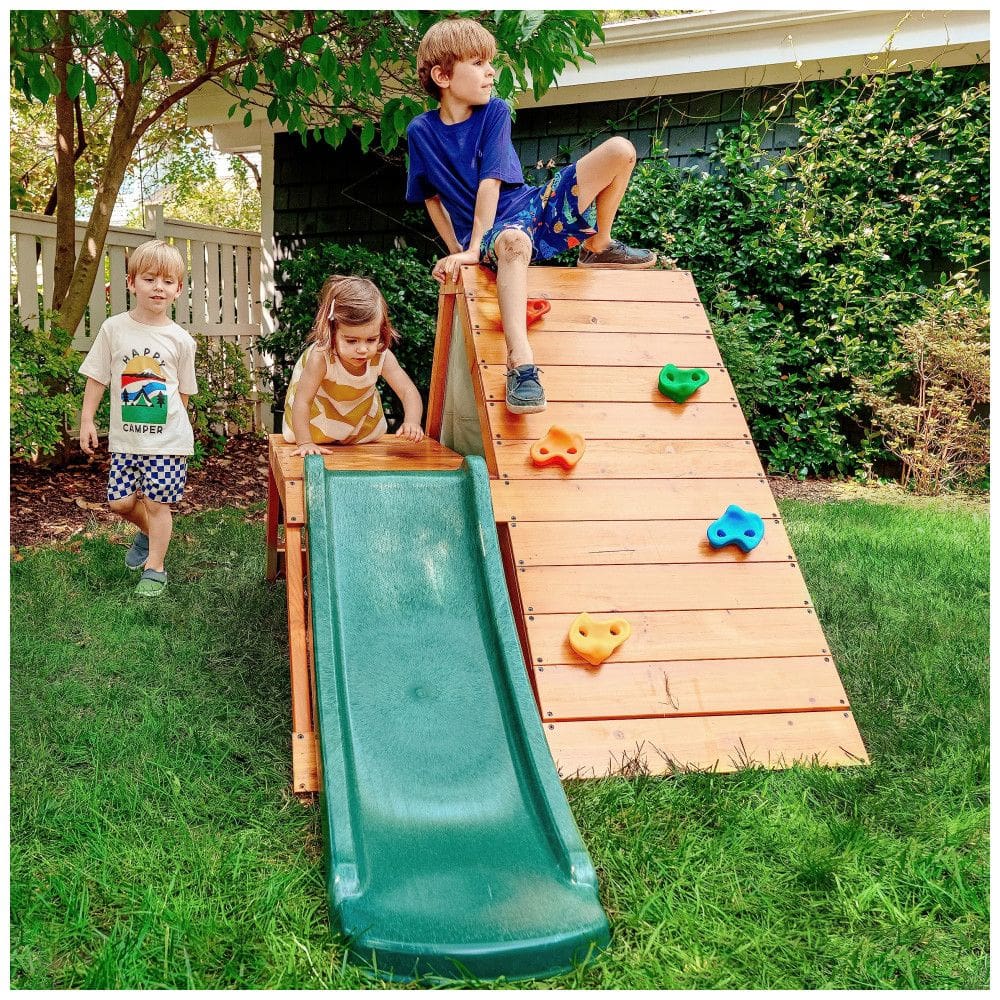 Playground com Parede de Escalada Avenlur Palm 5 em 1 para Quintal e Interior com Escada, Parede de Escalada, Escorregador de 1,2m, Tenda.