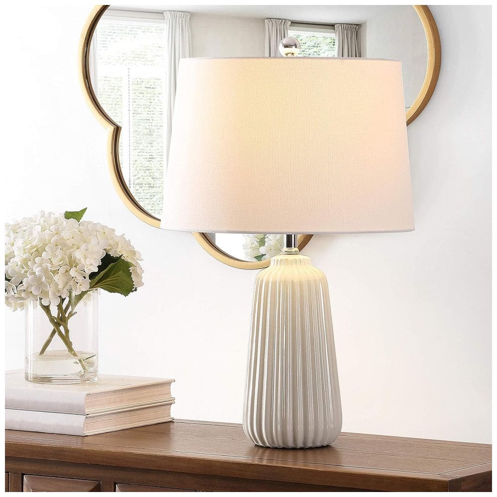 Abajur Luminária de Mesa em Cerâmica, Estilo Moderno com 60 cm de Altura para Quarto, Sala de Estar e Escritório, 110V, Safavieh, Branca