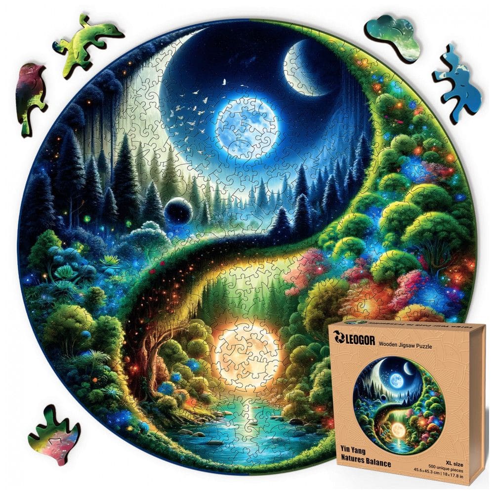 Quebra Cabeças em Madeira MDF para Adultos, Tema Yin Yang Natures Balance com 500 Peças, LEOGOR, Colorido