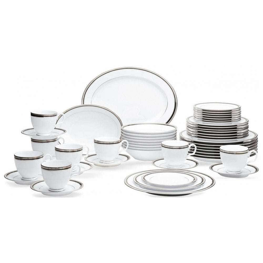 Aparelho de Jantar Completo para 8 Pessoas com 50 Peças, Formato Redondo, Material de Porcelana e Estilo Clássico, Noritake 4360-50C, Branco