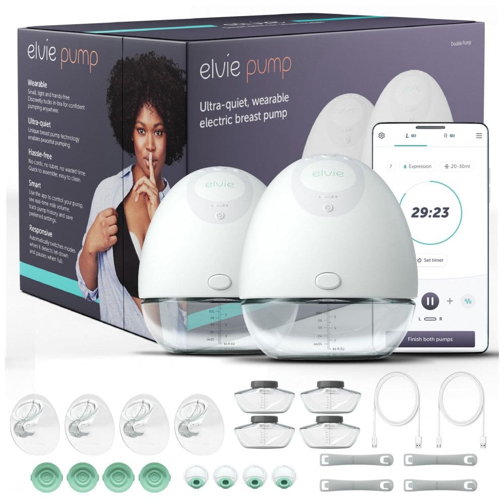 Bomba Tira Leite Vestível com Aplicativo, Silenciosa e Inclui 3 Conjuntos de Protetores Mamários, 2 Unidades, Elvie, Branco