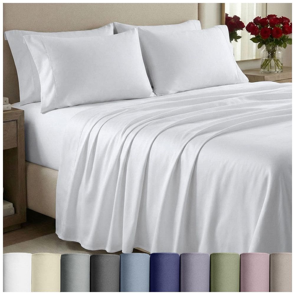 Conjunto de Lençóis de 1000 Fios, Tamanho King, Macio e Sedoso, Material 100% Algodão Acetinado, California Design Den, Branco