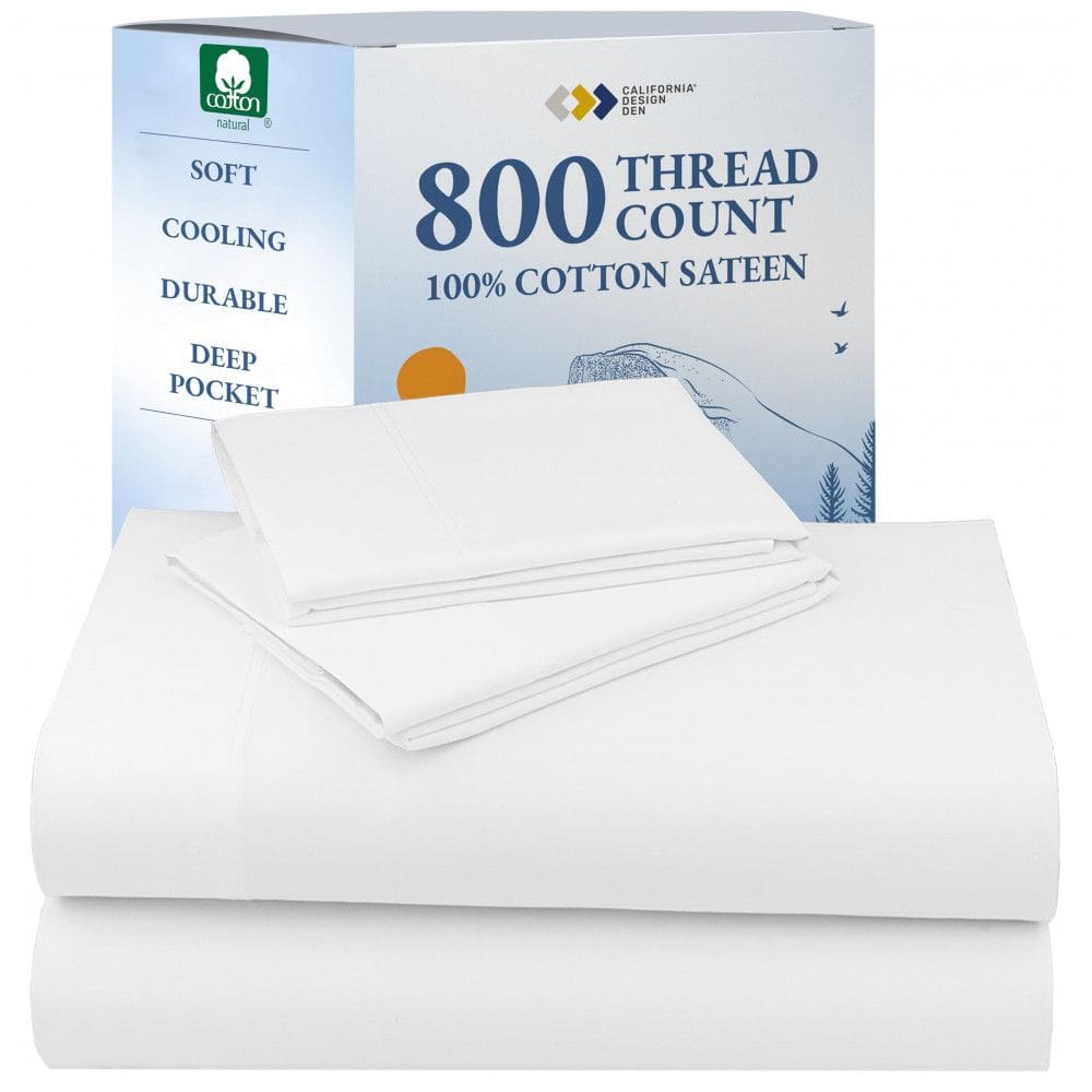Conjunto de Lençóis de 800 Fios com Elástico, Tamanho Queen, Macio e Sedoso, com Material 100% Algodão, California Design Den, Branco