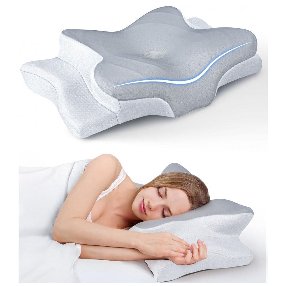 Travesseiro Ortopédico Cervical Ergonôimico, Tamanho Queen com Espuma de Memória, Cozyplayer, Cinza Escuro