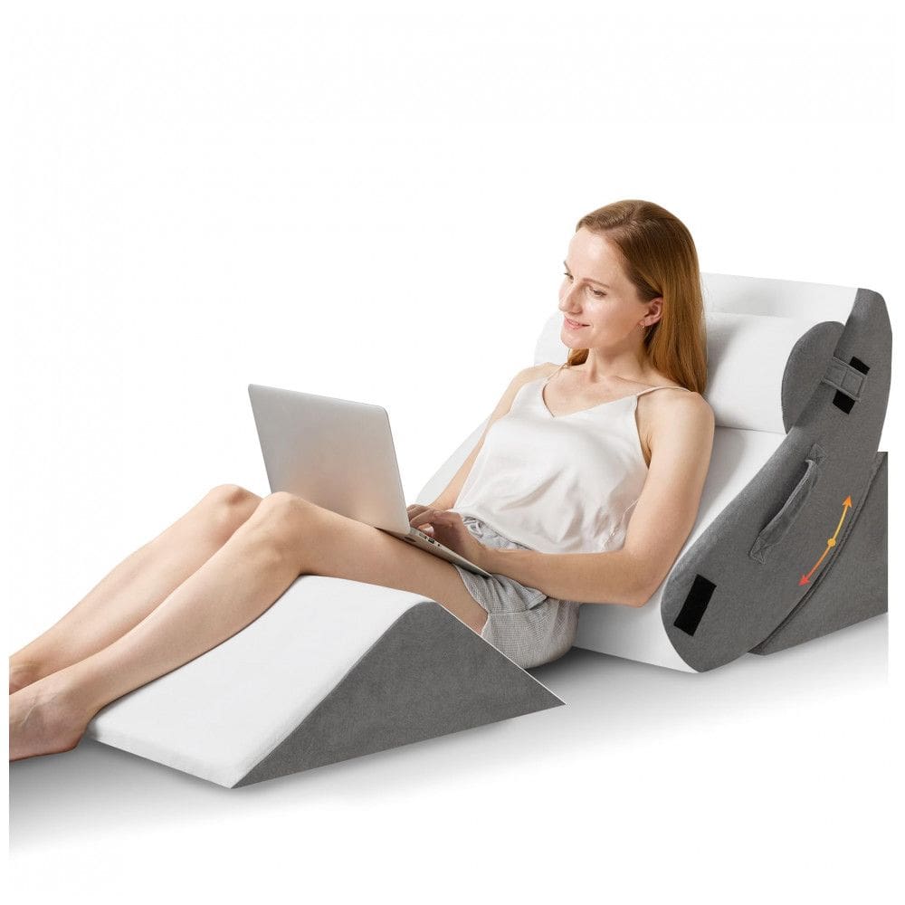 Kit 4 Almofadas Ortopédicas em Cunha, Almofada de Espuma para Dormir, Alívio de Dor nas Costas Pós-Cirúrgico, HABUTWAY, Branco e Cinza