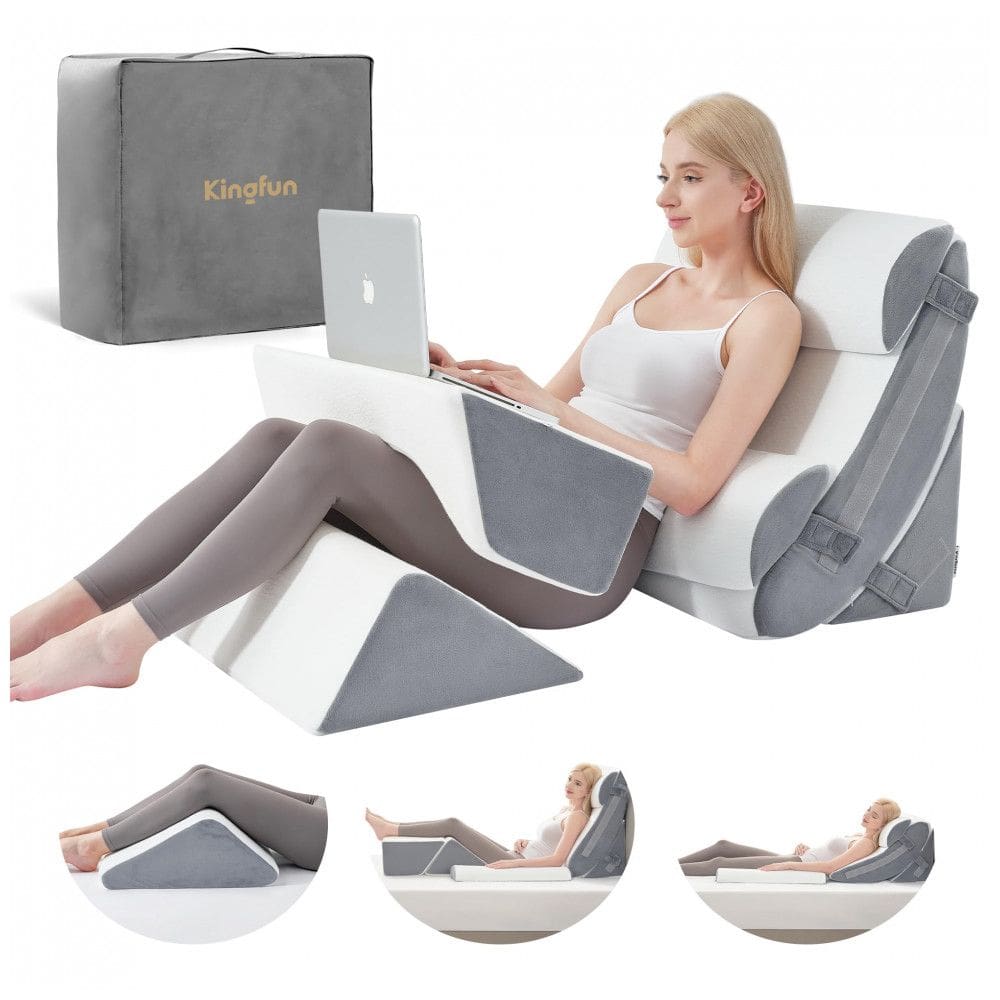 Conjunto de 6 Travesseiros Ortopédicos com Espuma de Memória para um Sono Confortável e Saudável, Kingfun, Cinza e Branco