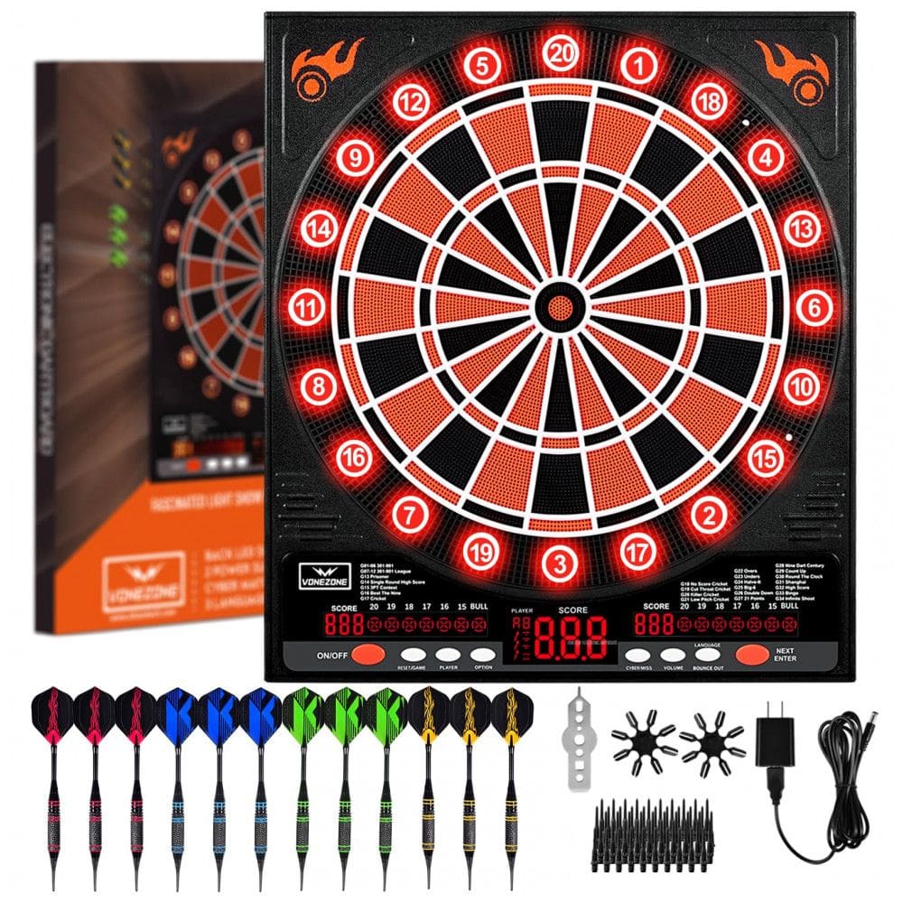 Jogo de Dardos Eletrônico, Placar Eletrônico, Conjunto de Dardos com Pontas Macias, Display LCD, 12 Dardos e Pontas Extras, Até 8 Jogadores