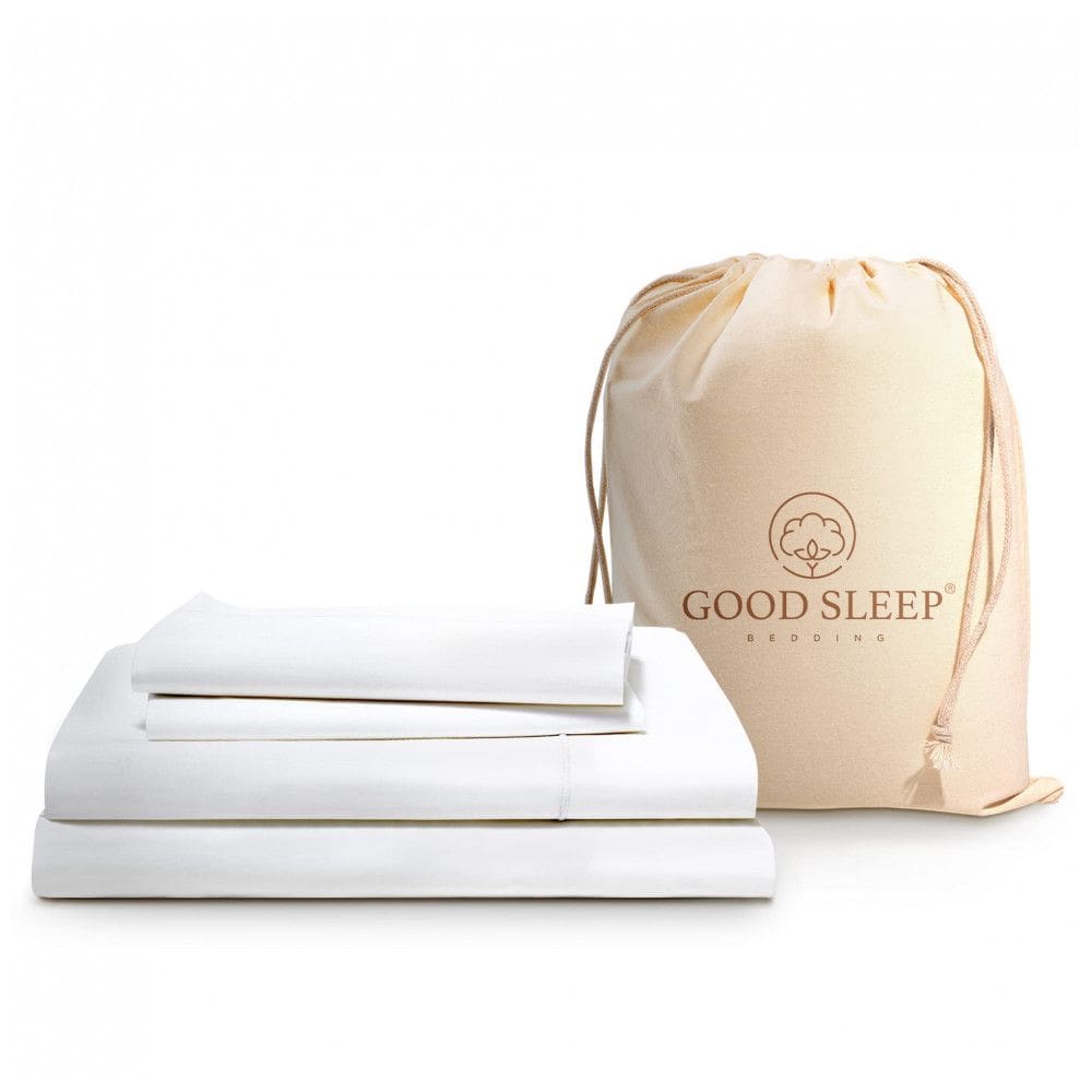 Conjunto de Lençóis em Algodão Egípcio de 1000 Fios, Tamanho King, Super Macio e Respirável, Good Sleep Bedding, Branco