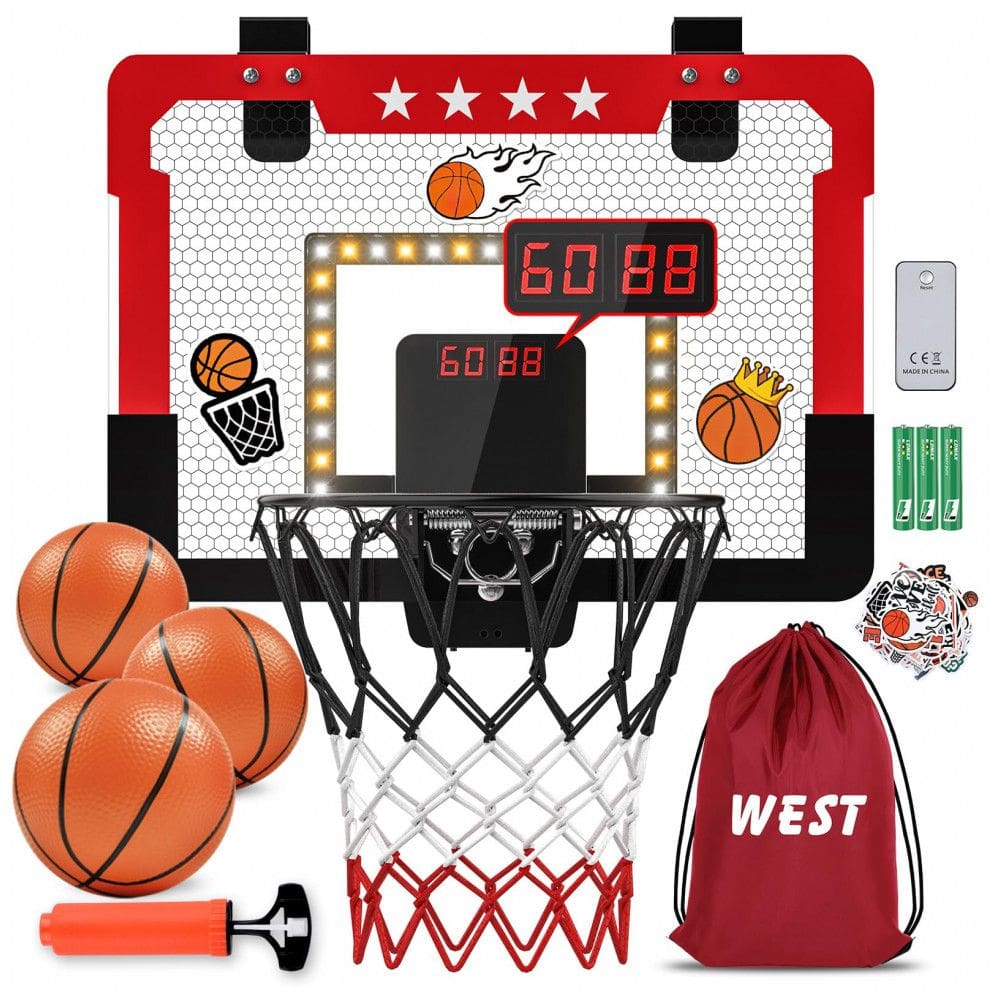 Cesta de Basquete com 4 Bolas, Luz LED, Placar Duplo Eletrônico e 2 Modos de Jogo para Crianças de 5 a 12 Anos, Kroyedfuw