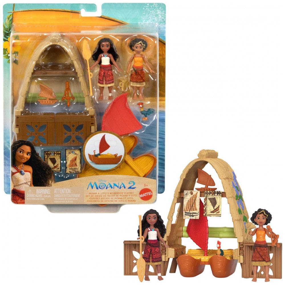 Moana e Loto`s Workshop Playset com Barco Flutuante e 5 Acessórios, Disney Moana 2, Mattel