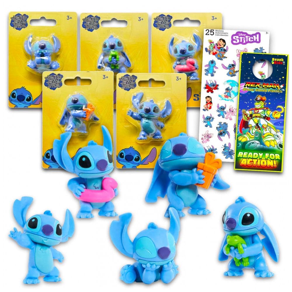 Kit de Brinquedos Lilo e Stitch com 5 Personagens Stitch, Adesivos de Ponto e Carimbos de Flores para Crianças, Classic Disney, Azul