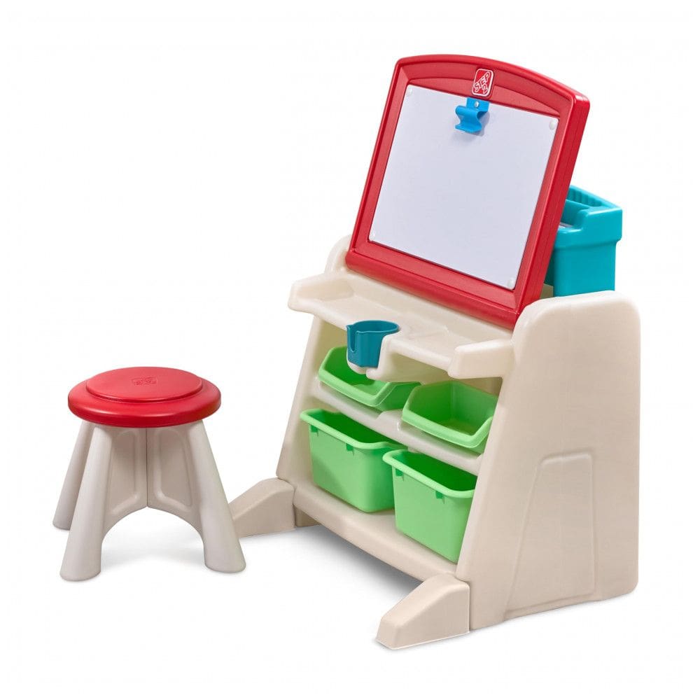 Mesa de Atividades 2 em 1 para Crianças Flip Doodle Easel com Banco e Cavalete de Arte, Ideal para Desenhar e Pintar, Step2, Colorida