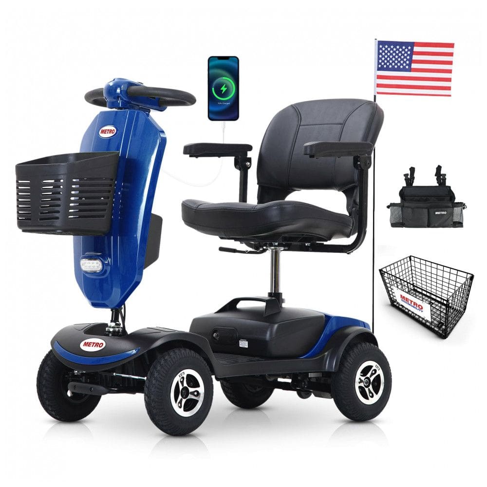 Cadeira de Rodas Elétrica Metro Mobility 4 Rodas para Idosos, Capacidade de 136 kg, Bateria de Longa Duração, Assento Grosso e Porta USB.