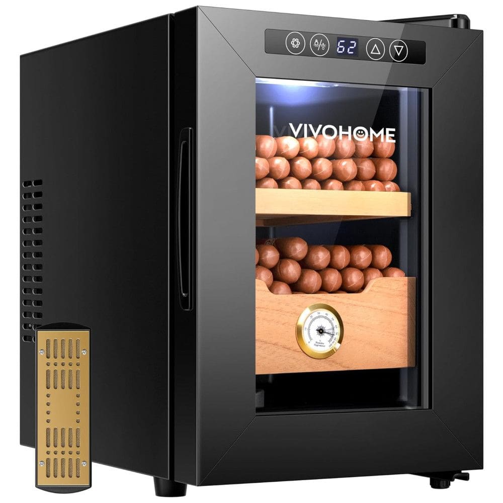 Humidor VIVOHOME elétrico de 10L com capacidade para 110 charutos, refrigeração e aquecimento, prateleiras internas e gaveta em madeira de