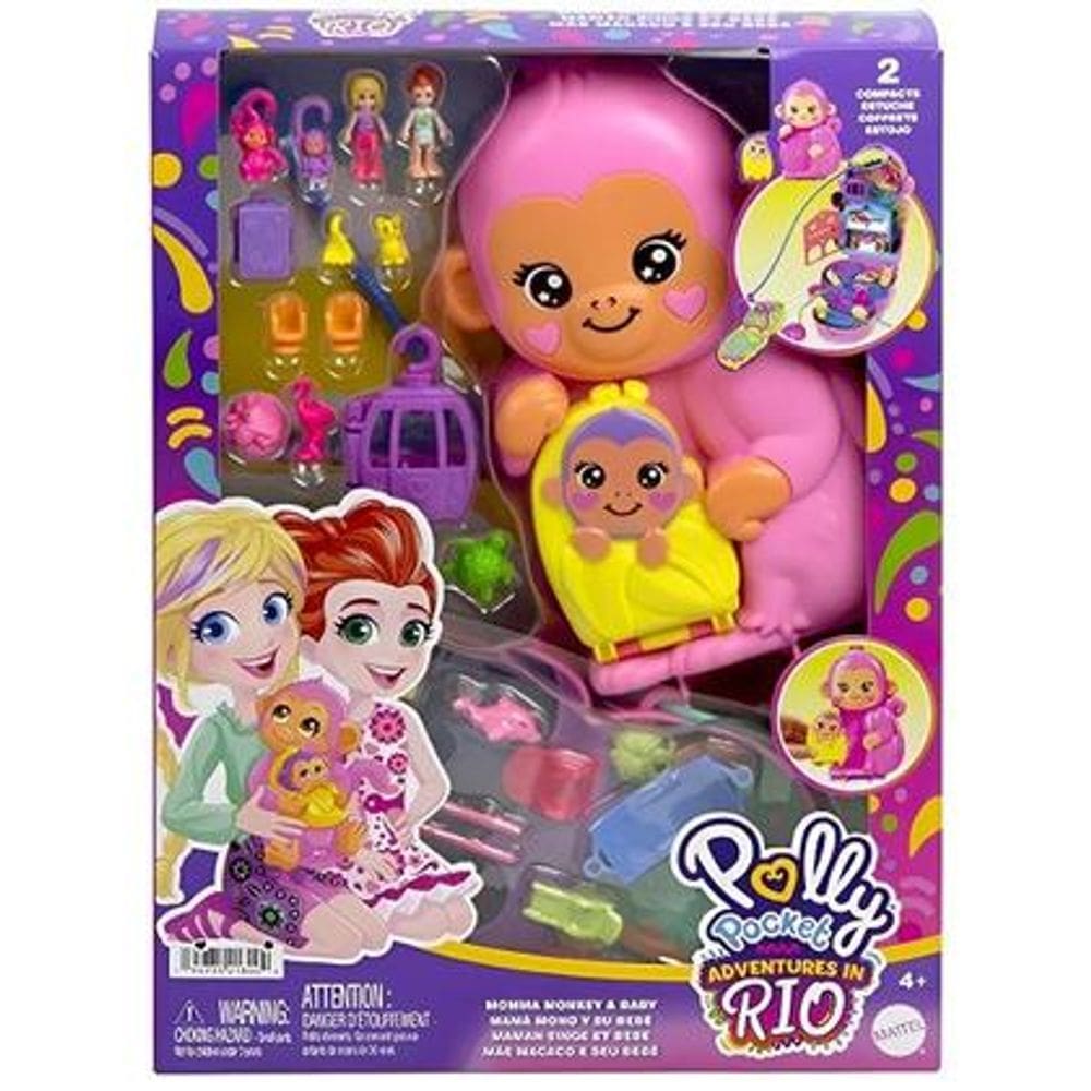 Polly Mini Bolsa Adventure Mae Macaco e Bebe Mattel GKJ63