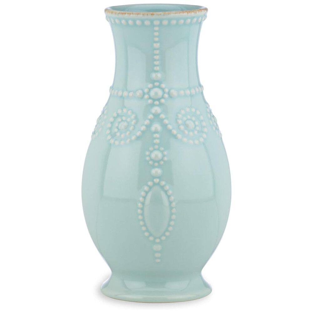 Vaso Canelado de 20 cm em Cerâmica Stoneware, Lenox French Perle, Azul Gelo