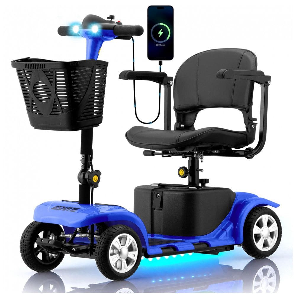 Cadeira de Rodas Elétrica para Adultos e Idosos, 4 Rodas, Leve e Portátil, com Faróis de LED e Cesta, Carregador Incluso