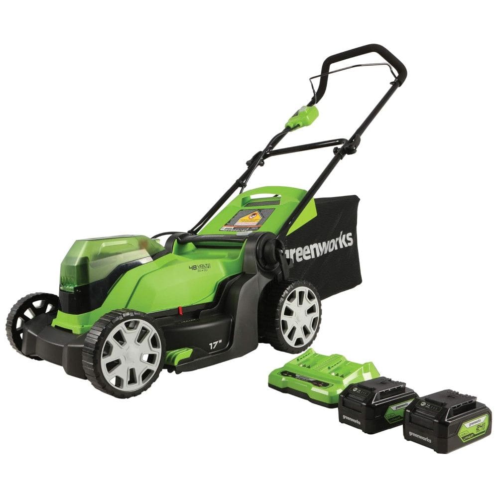 Cortador de Grama Elétrico Greenworks 48V 2 x 24V, Baterias 4.0Ah e Carregador Rápido Dual Port Inclusos