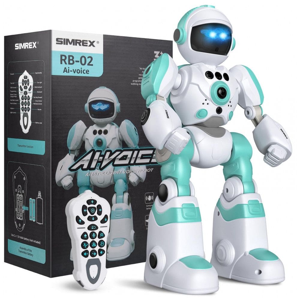 Robô Programável Azul e Branco – SIMREX, Controle Remoto, Gravação de Voz, Dança e Sensores de Gestos para Crianças