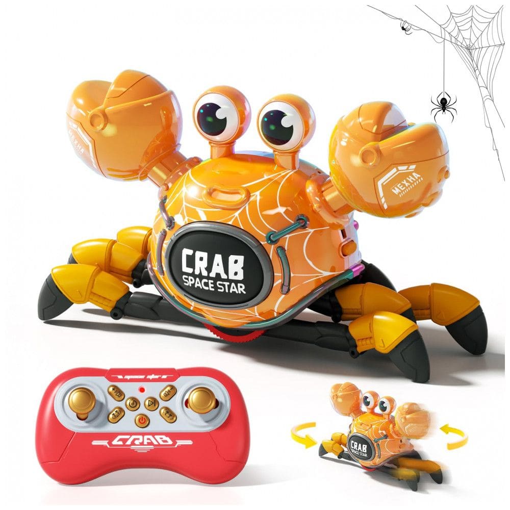 Robô Caranguejo RC Amarelo – WINJOYMAX, Controle 2,4 GHz com Rotação 360°, Luzes LED e Música para Crianças