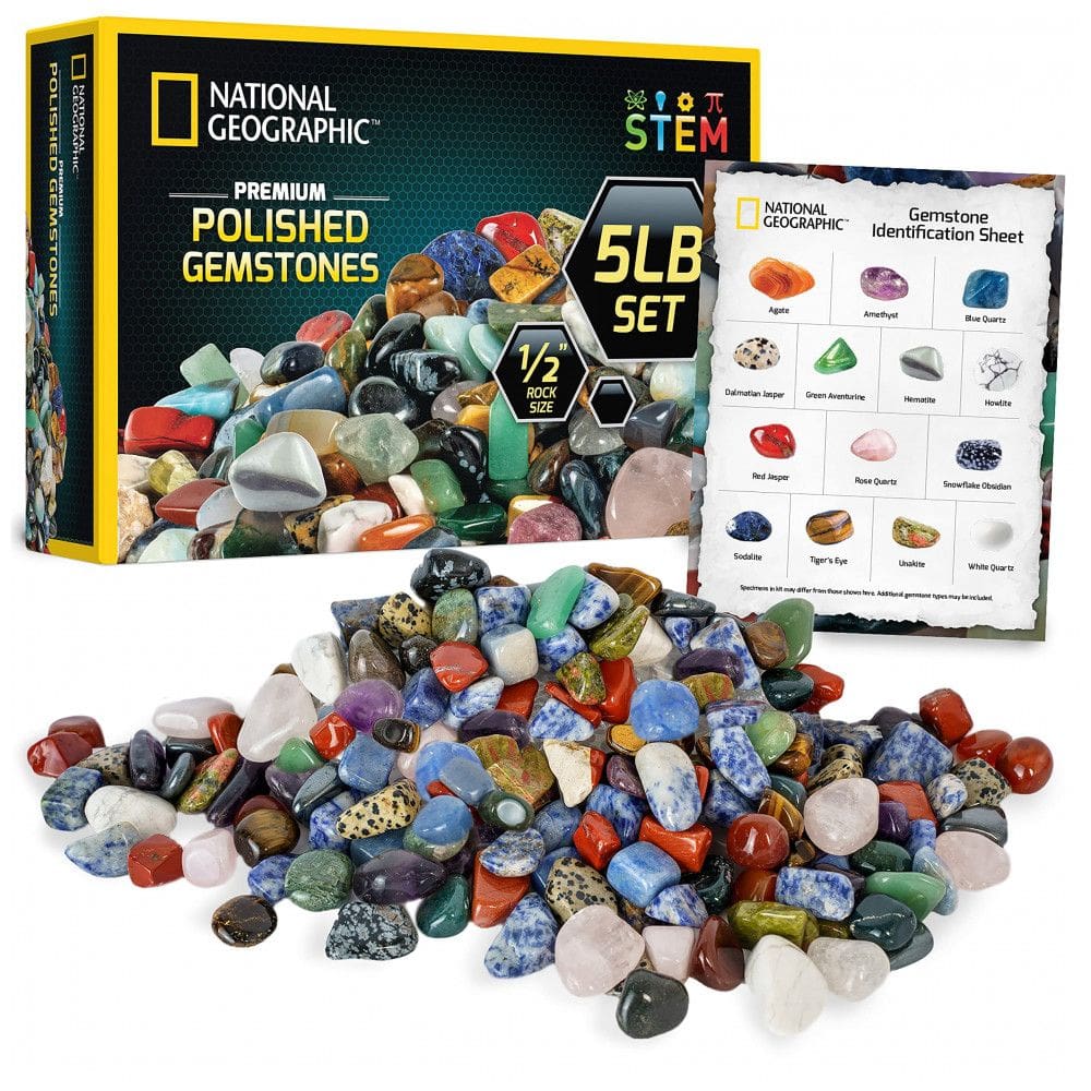 Pedras Polidas Premium 2,3 kg, Gemas 1,3 cm, Kit Educativo STEM, Artes e Artesanato, Cristais para Crianças National Geographic