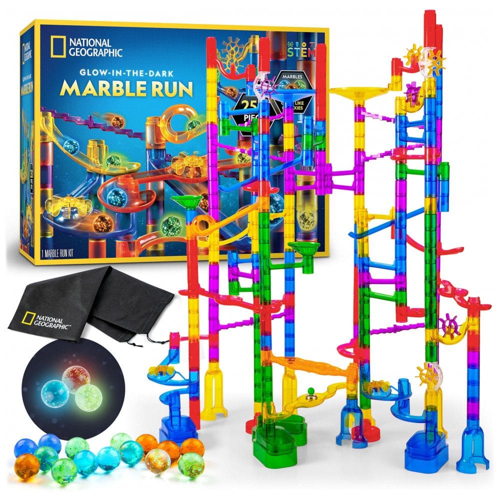 NATIONAL GEOGRAPHIC Glowing Marble Run 250 Peças, 50 Bolinhas que Brilham no Escuro, Kit STEM de Construção com Bolsa de Armazenamento